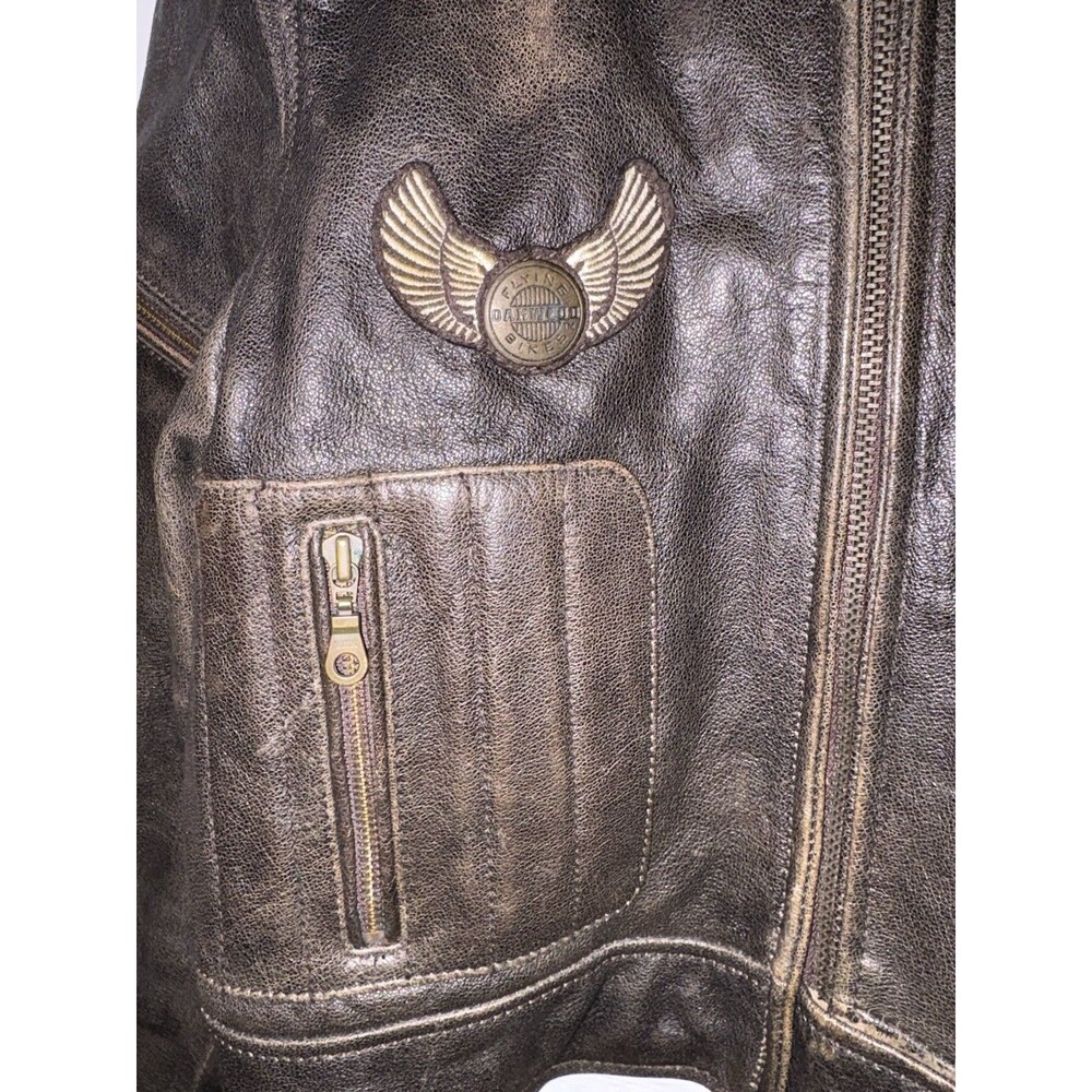 Vintage Women’s Flying Bikes Oakwood Brown Leather Flight Biker Jacket Small - Picture 3 of 13